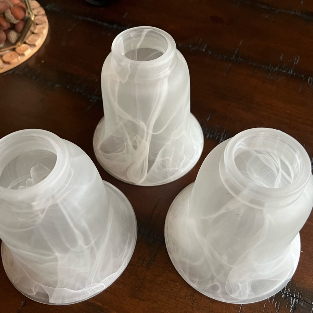 Set of three ceiling light fixture shades. Marble white.